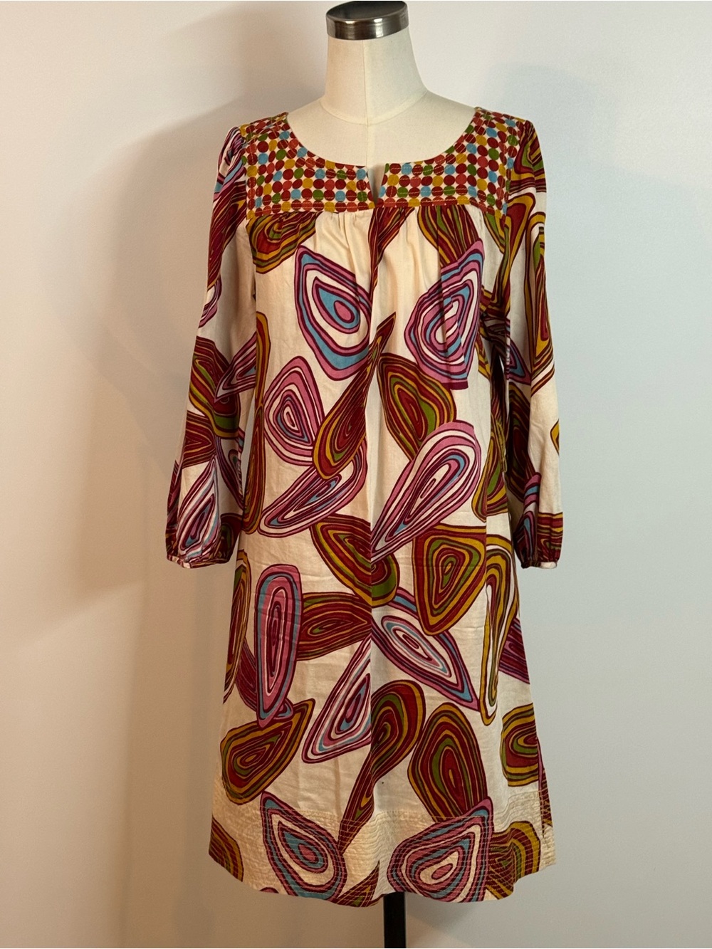 Uncle Frank Cream Dress with Multicolor Teardrop Motif